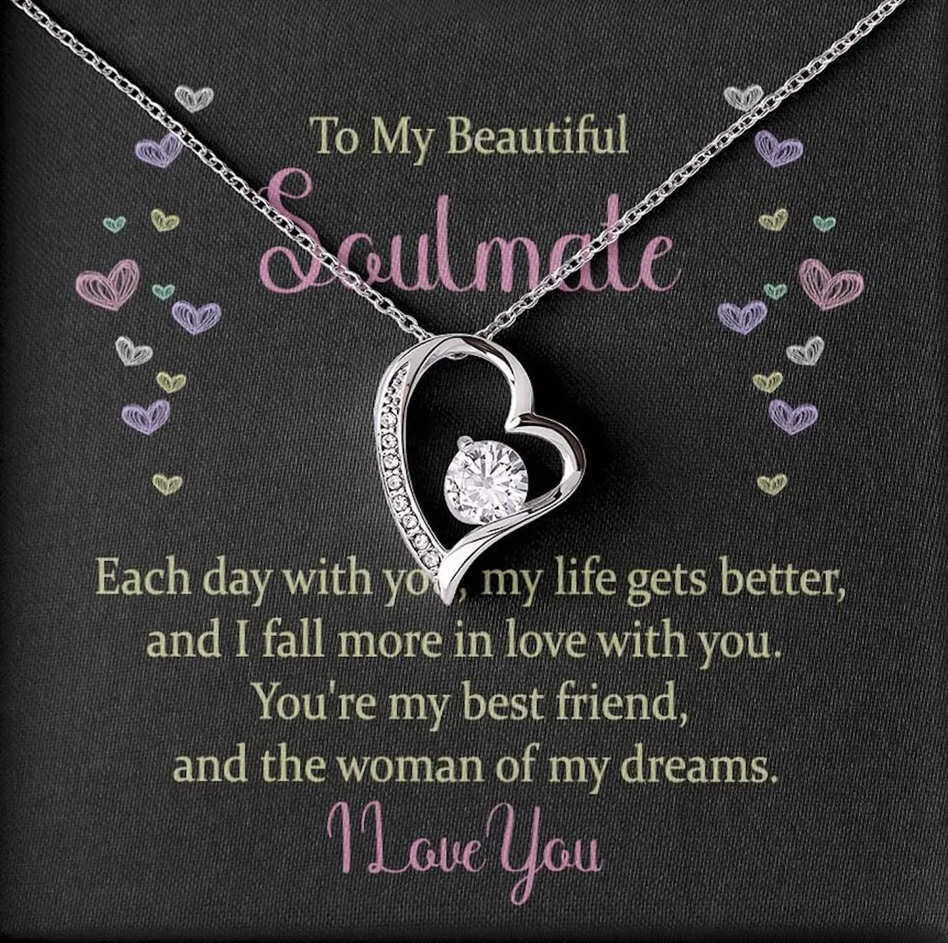 Forever Love Necklace Message Card To My Beautiful Soulmate, The Woman of My Dreams