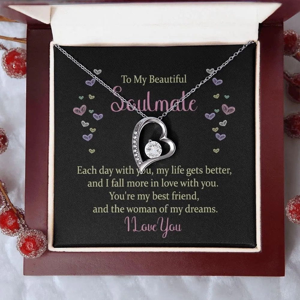 Forever Love Necklace Message Card To My Beautiful Soulmate, The Woman of My Dreams