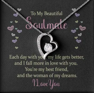 Forever Love Necklace Message Card To My Beautiful Soulmate, The Woman of My Dreams