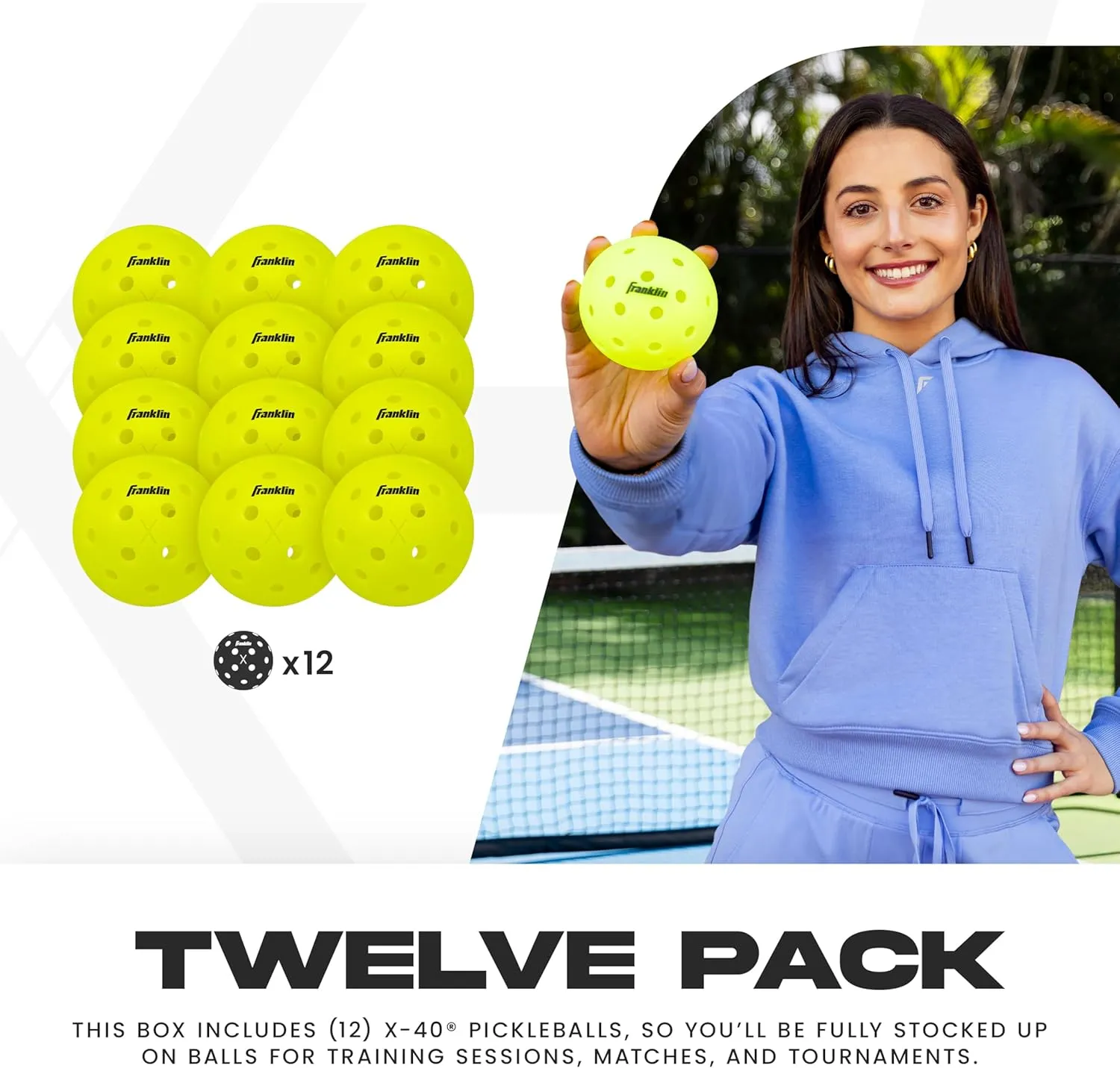 Franklin Sports X-40 Outdoor Pickleballs - Official Ball of USA Pickleball, APP Tour   Pickleball US Open - 3 Packs, 12 Packs, 36 Pickleball Buckets, 50, 100   400 Bulk Packs of Regulation Pickleballs