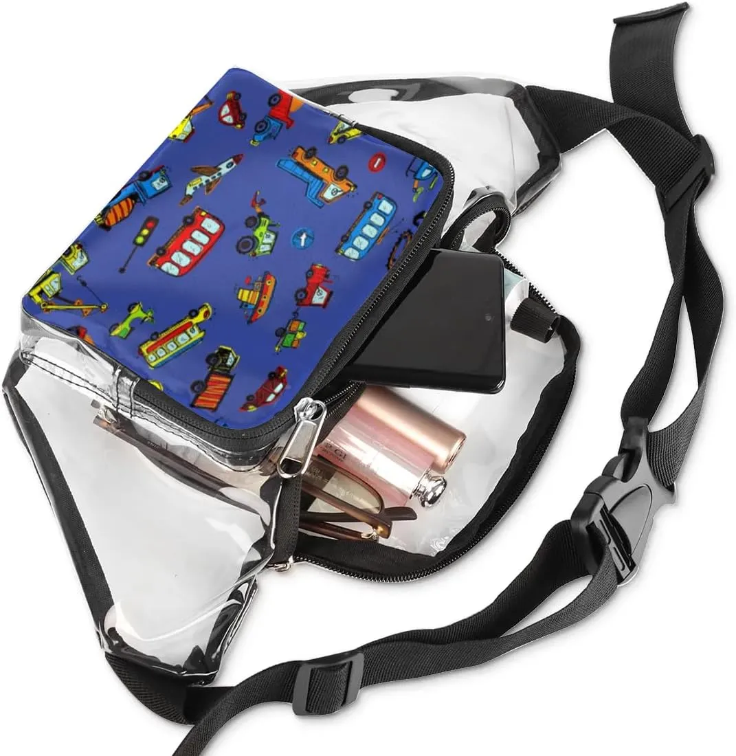 Funny Cars Clear Fanny Pack Stadium Approved Clear Crossbody Belt Bag for Women Men Transparent Waist Bag with Adjustable Strap for Concerts Sports Events Travel