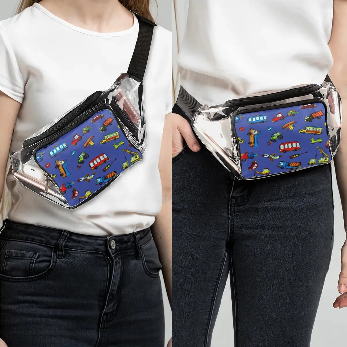 Funny Cars Clear Fanny Pack Stadium Approved Clear Crossbody Belt Bag for Women Men Transparent Waist Bag with Adjustable Strap for Concerts Sports Events Travel