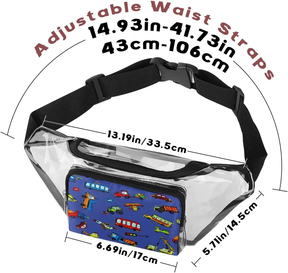 Funny Cars Clear Fanny Pack Stadium Approved Clear Crossbody Belt Bag for Women Men Transparent Waist Bag with Adjustable Strap for Concerts Sports Events Travel