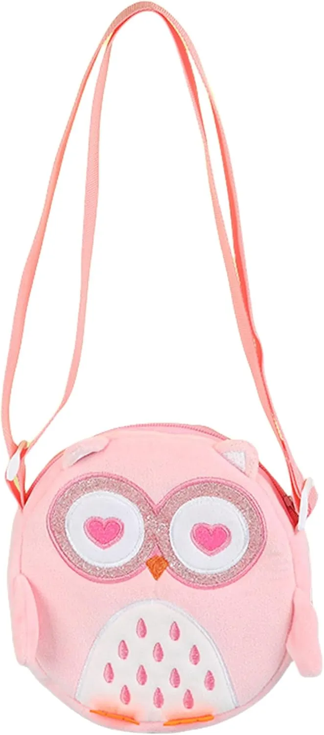 Fuzzy Owl Crossbody Purse Cute Plush Shoulder Bag for Girls Cartoon Animal Round Purse Coin Purse Kawaii Wallet
