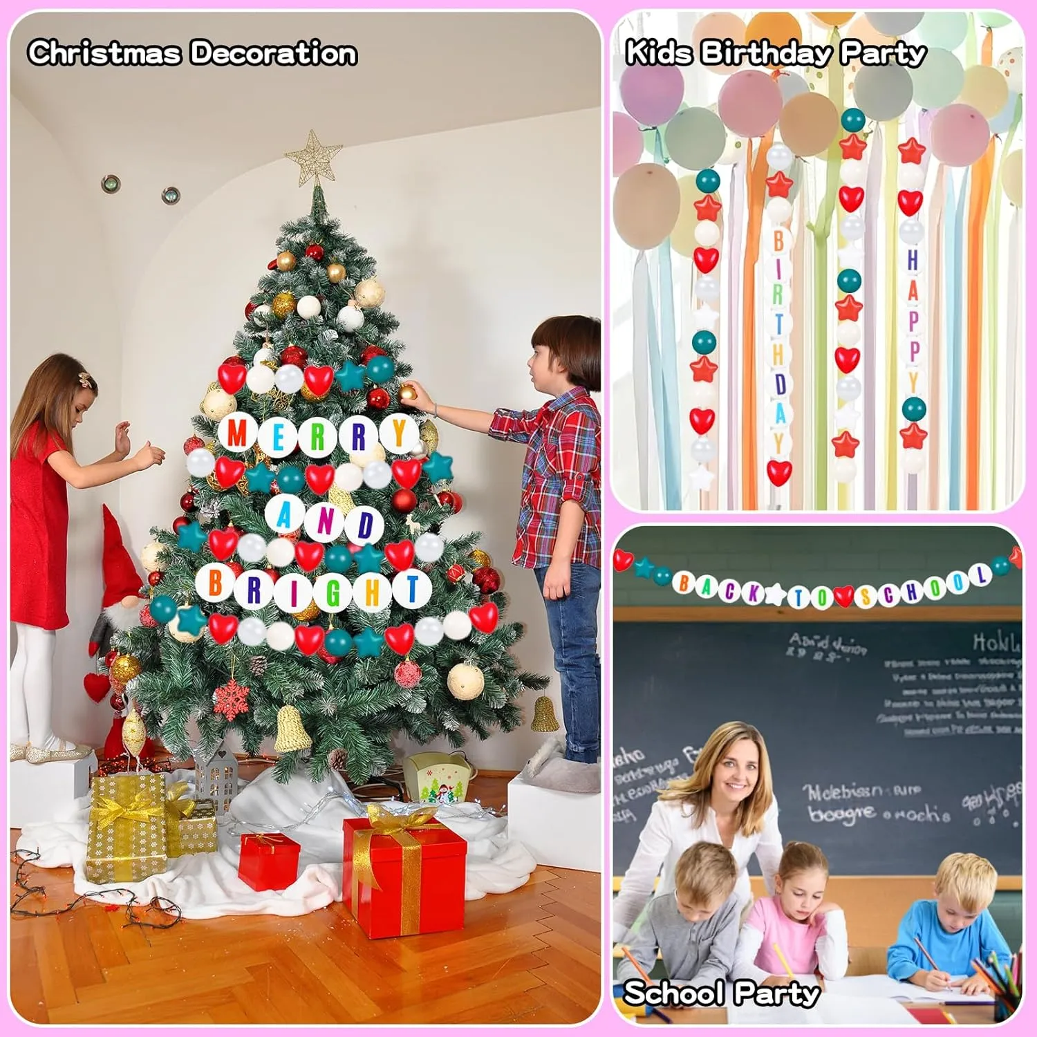 Giant Friendship Bracelet Garland with 50 Plastic Balls,24 PCS Foam Circles for Crafts Kit, Create Vibrant Birthday/Christmas Party Hangings with Star Shaped & Round Balls (Green Red)