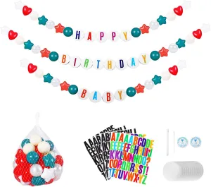 Giant Friendship Bracelet Garland with 50 Plastic Balls,24 PCS Foam Circles for Crafts Kit, Create Vibrant Birthday/Christmas Party Hangings with Star Shaped & Round Balls (Green Red)