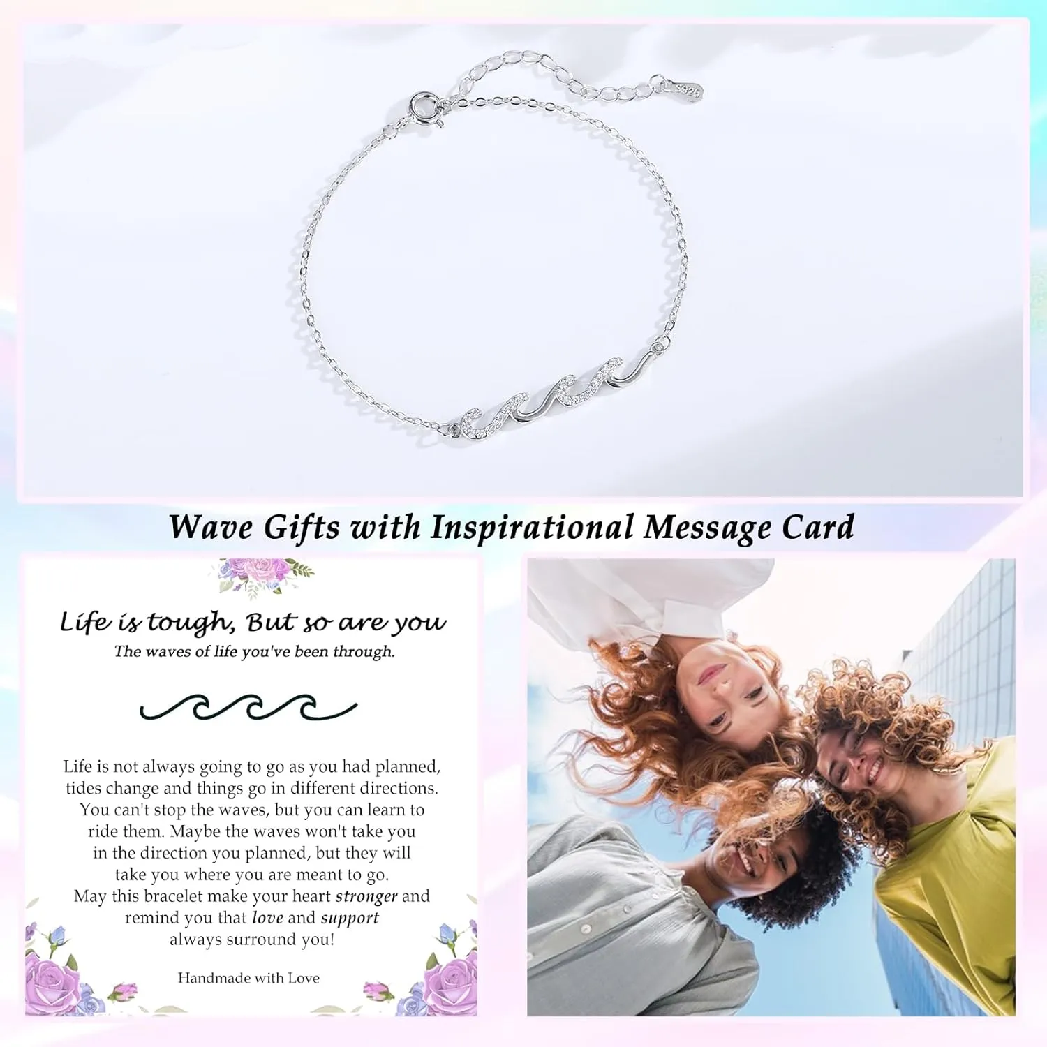 Gift for Mom Wife Grandma Daughter Friend Bestie Soul Sister, Silver Wave Bracelet Gift for Woman Birthday Gifts Ideas, The Waves of Life We've Through Together Gift for Christmas Mothers Day Gifts