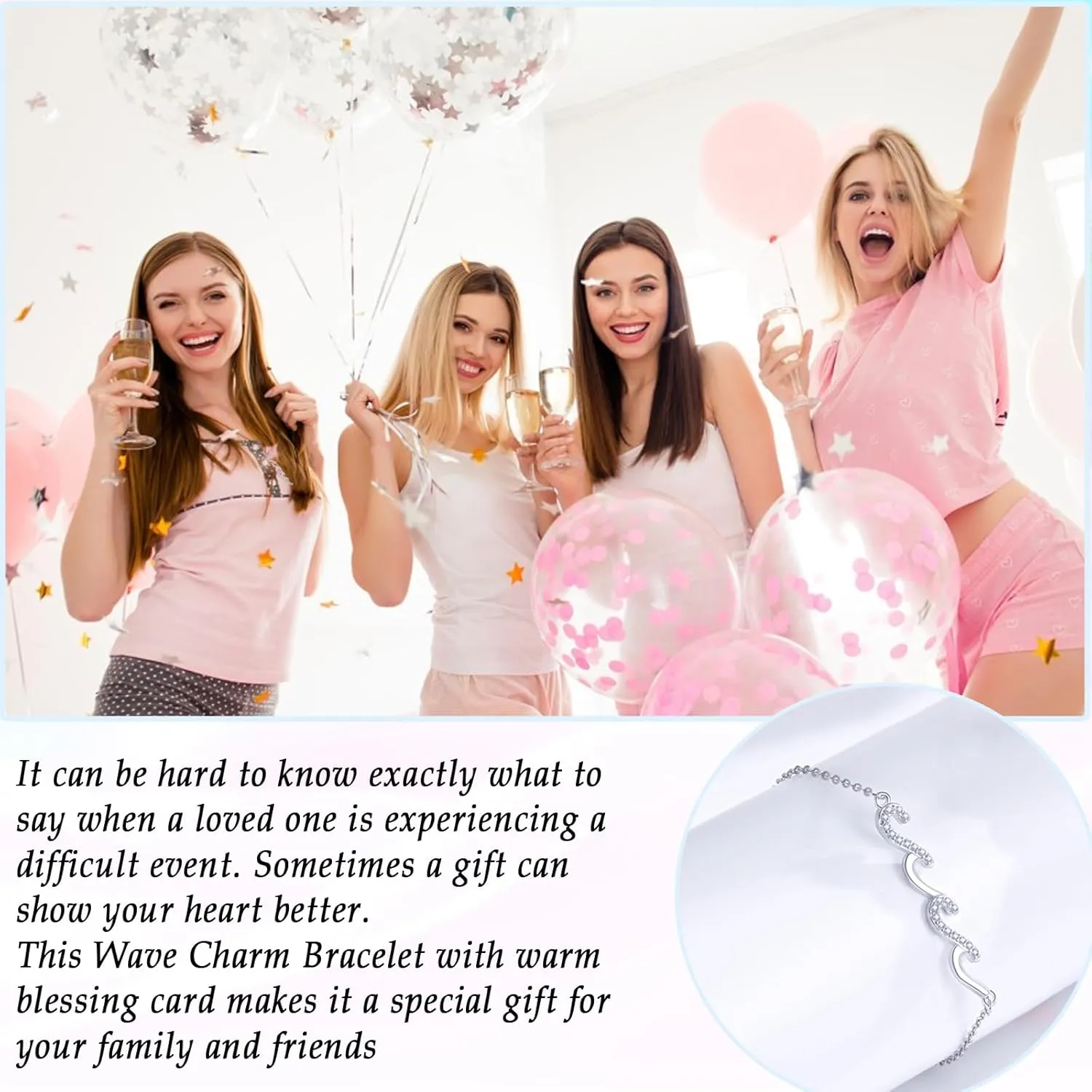 Gift for Mom Wife Grandma Daughter Friend Bestie Soul Sister, Silver Wave Bracelet Gift for Woman Birthday Gifts Ideas, The Waves of Life We've Through Together Gift for Christmas Mothers Day Gifts
