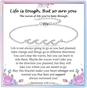 Gift for Mom Wife Grandma Daughter Friend Bestie Soul Sister, Silver Wave Bracelet Gift for Woman Birthday Gifts Ideas, The Waves of Life We've Through Together Gift for Christmas Mothers Day Gifts