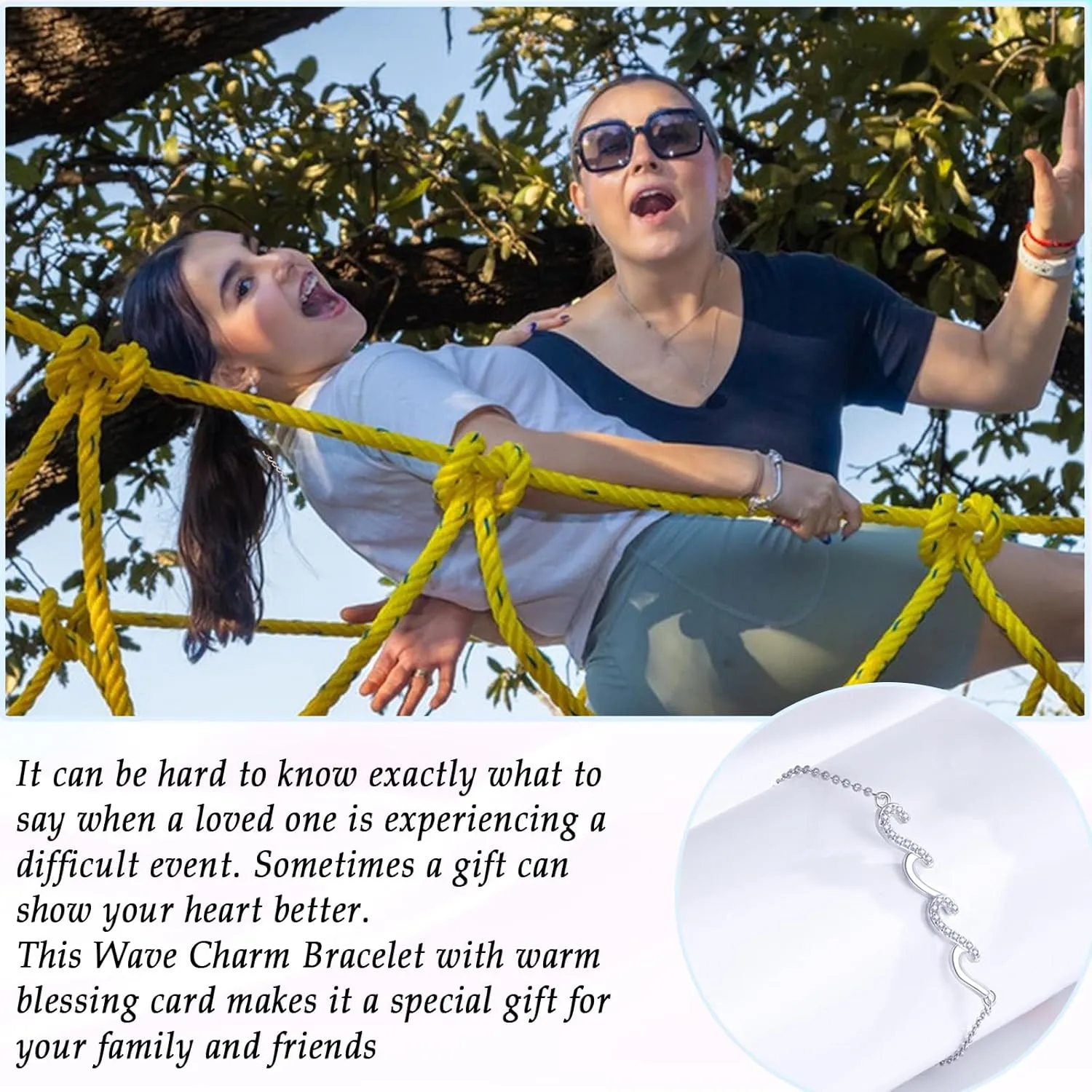 Gift for Mom Wife Grandma Daughter Friend Bestie Soul Sister, Silver Wave Bracelet Gift for Woman Birthday Gifts Ideas, The Waves of Life We've Through Together Gift for Christmas Mothers Day Gifts