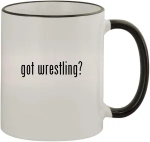 got wrestling? - 11oz Colored Handle and Rim Coffee Mug, Black