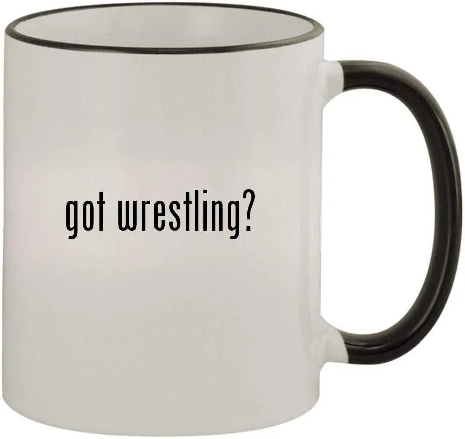 got wrestling? - 11oz Colored Handle and Rim Coffee Mug, Black