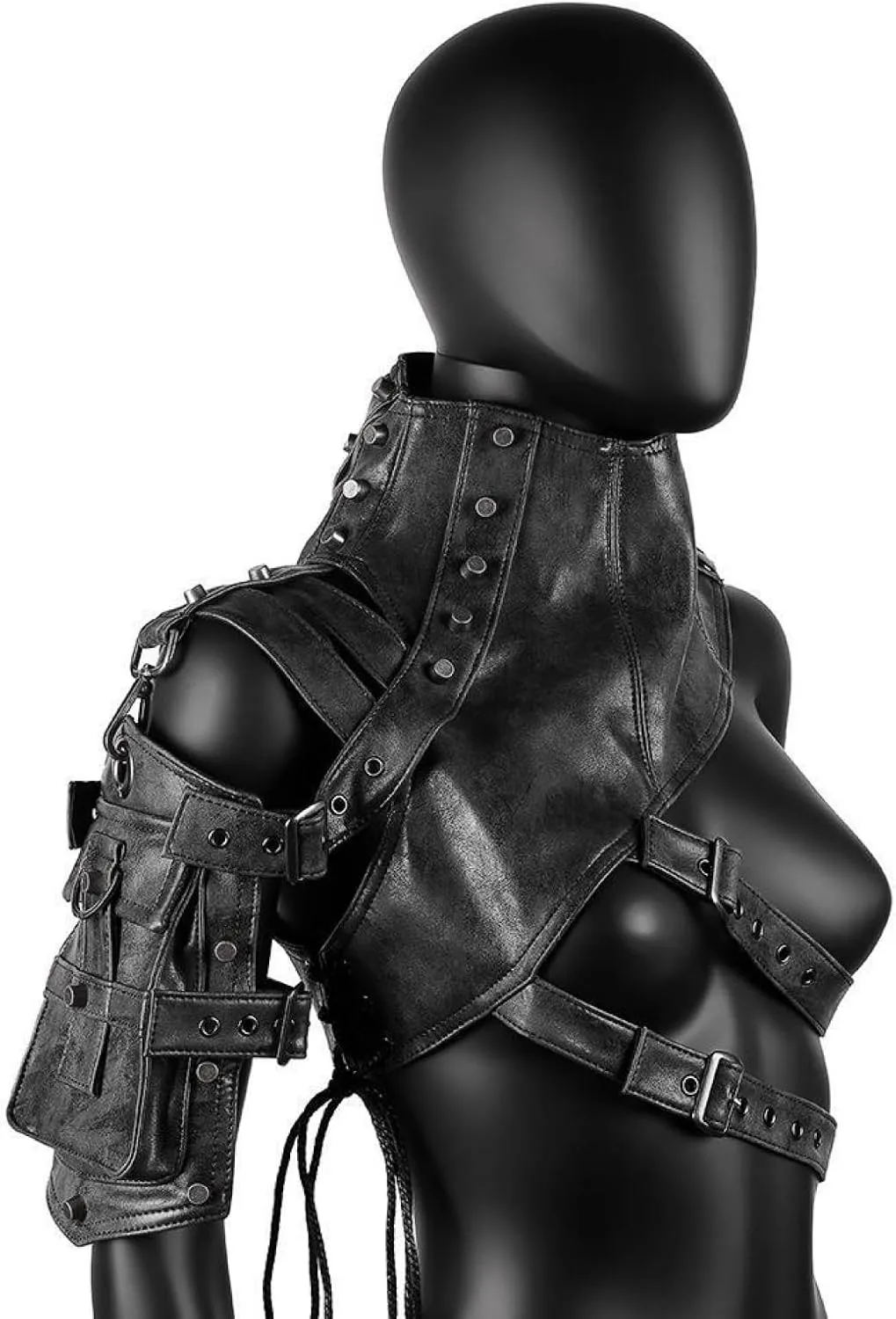 Gothic Shoulder Bag Fanny Pack Steampunk Leather Cover Purse Rivets Chain Crossbody Pouch Messenger Travel Hiking for Women