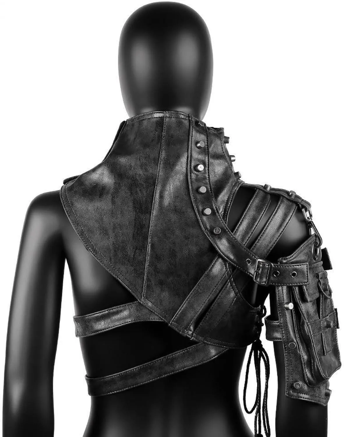 Gothic Shoulder Bag Fanny Pack Steampunk Leather Cover Purse Rivets Chain Crossbody Pouch Messenger Travel Hiking for Women