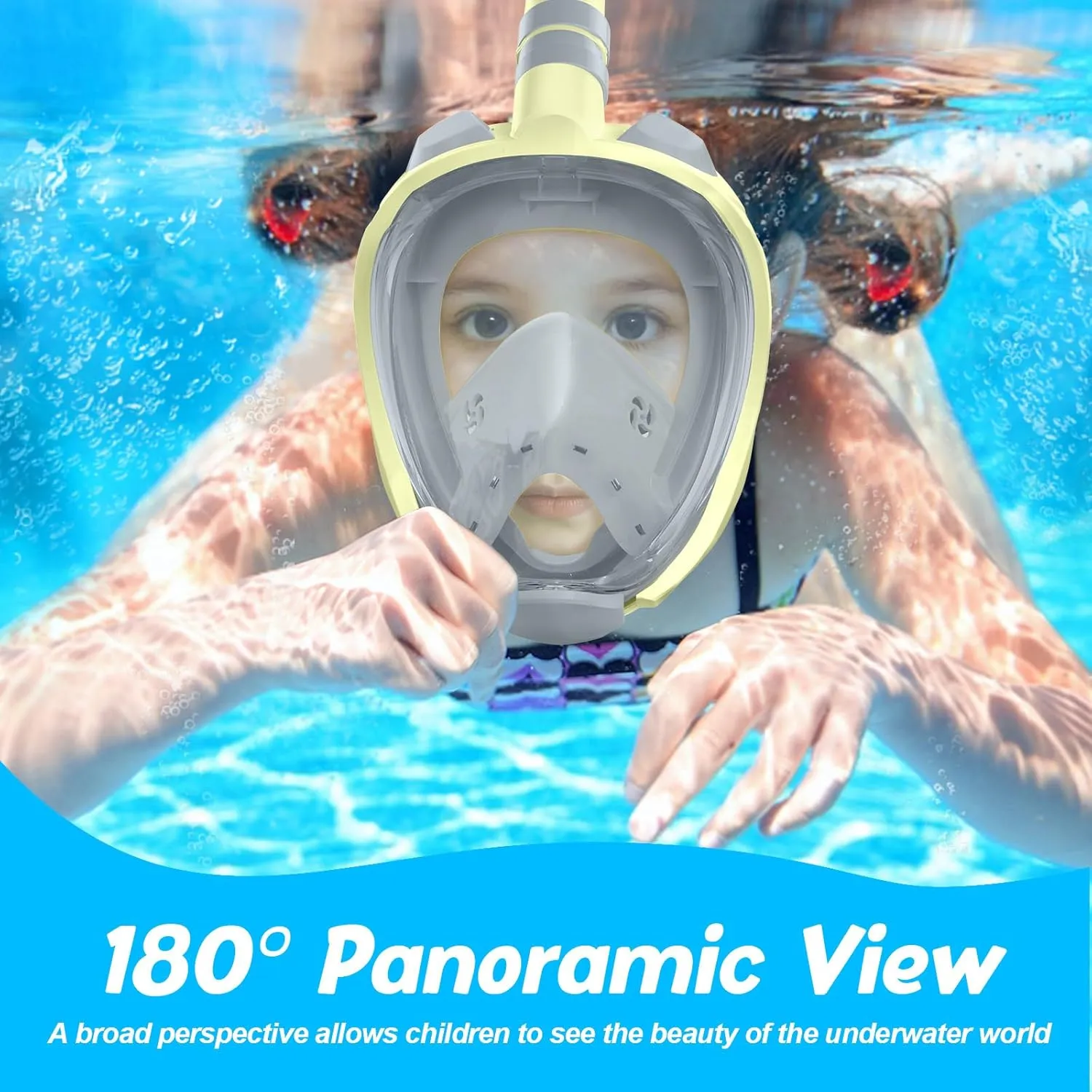 Greatever Snorkeling Gear for Kids，Ideal Gifts of Kids Snorkel Mask，Full Face Snorkel Mask Kids with Camera Mount，Safe Breathing for Enchanting Travel