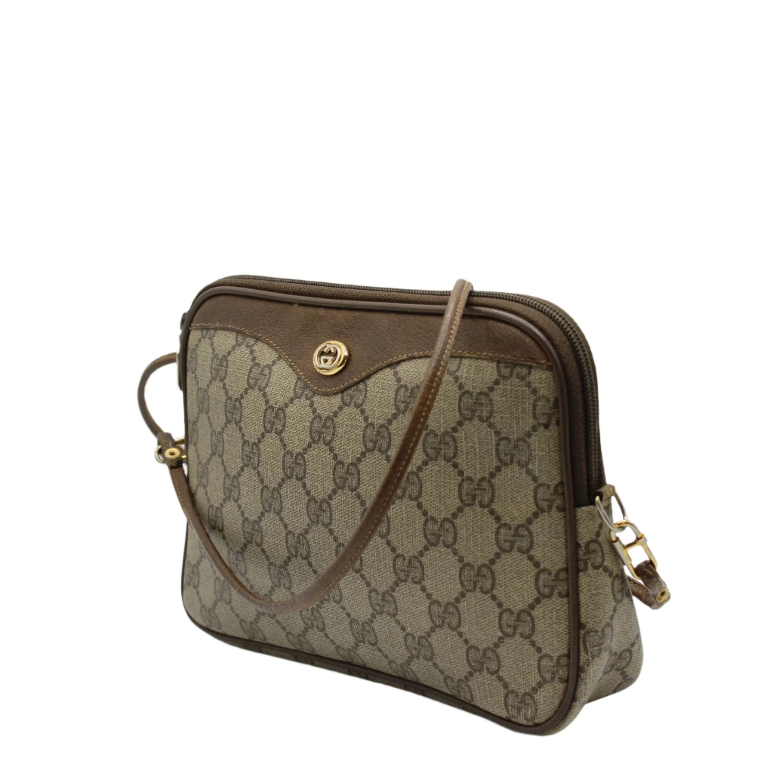 Gucci Brown Ophidia GG Monogram Leather Trim Crossbody Bag