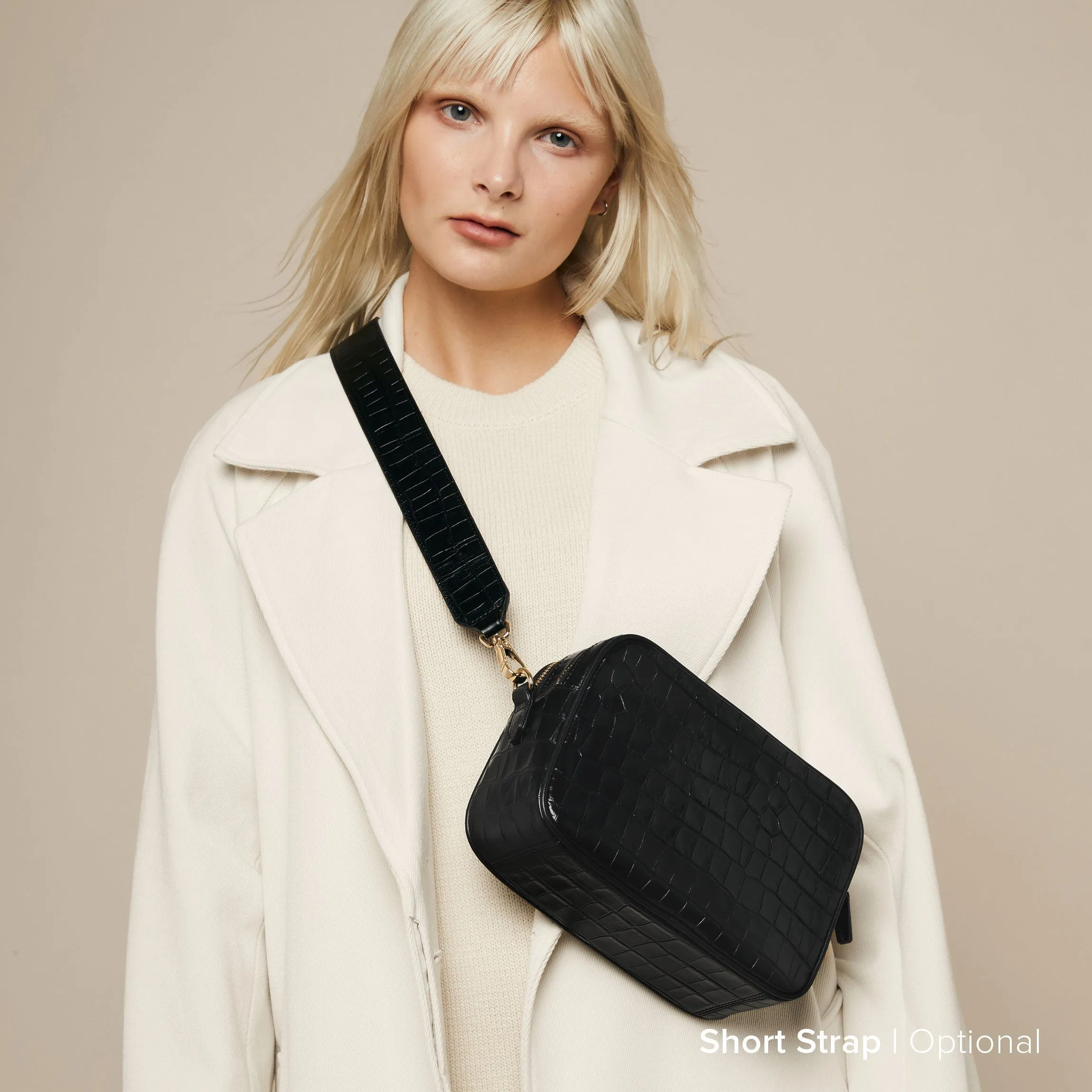 Guitar Short Crossbody Strap Black Croc