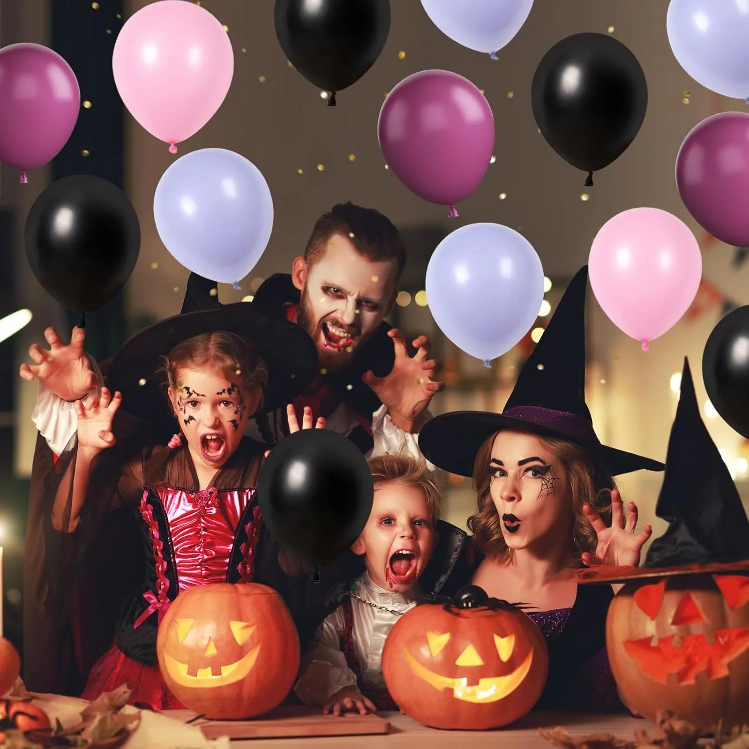 Halloween Balloons Garland Kit, Black Wine Red Balloons Arch Kit with Spider Bat Pumpkin Skull Foil Balloon, Pink Purple Macaron Balloons with 3D Fake Bats For Halloween Party Home Garden Decorations