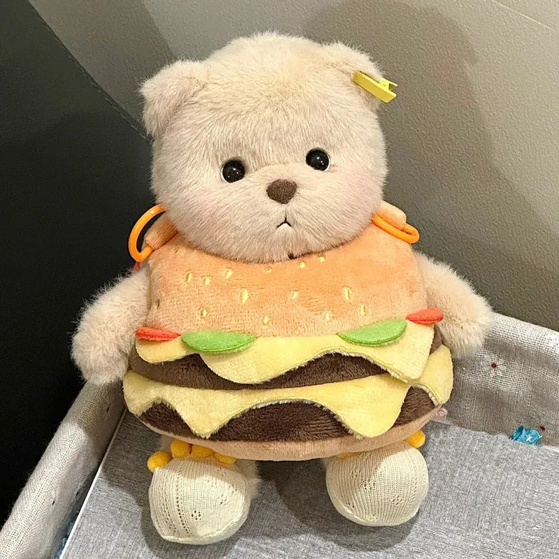 Hamburger Potato Chips Bear Cute Doll Pendant Crossbody Bags