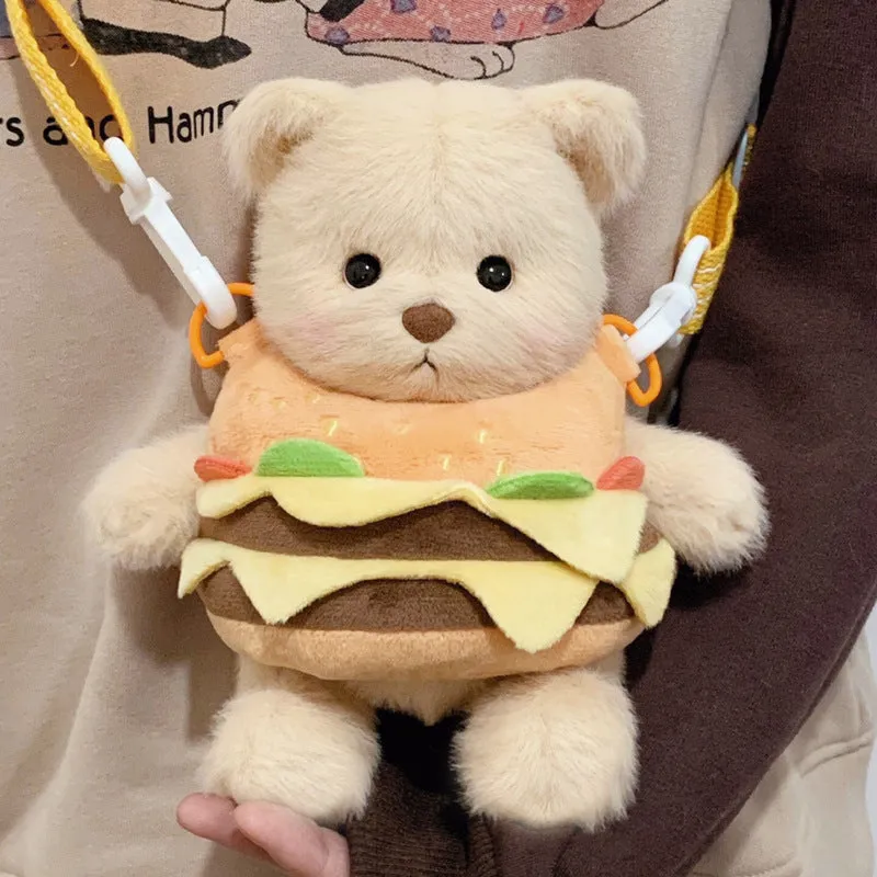 Hamburger Potato Chips Bear Cute Doll Pendant Crossbody Bags