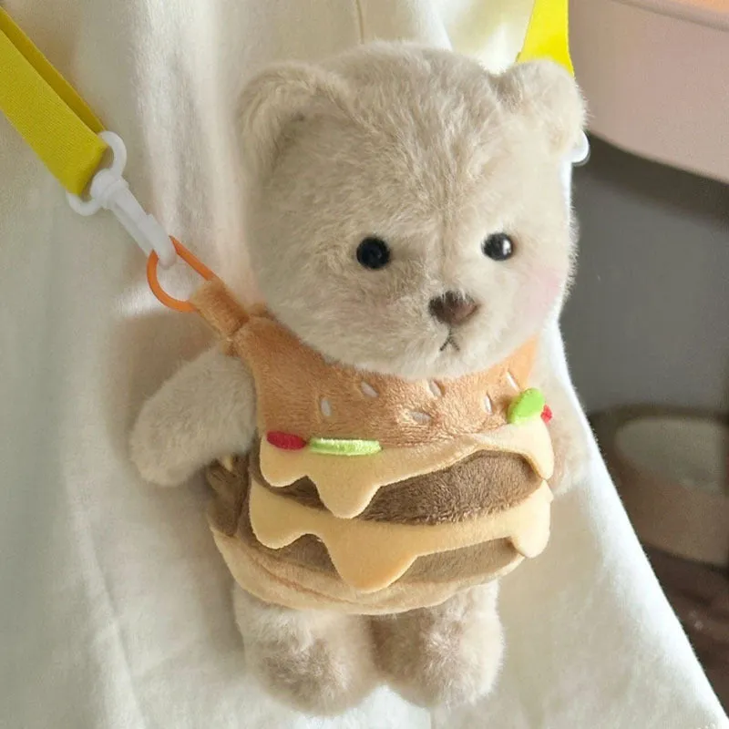 Hamburger Potato Chips Bear Cute Doll Pendant Crossbody Bags