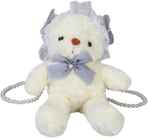 Handmade Lace Bunny Plush Shoulder Bag - Cute Kawaii Lolita Purse for Women & Girls, Soft Fluffy Crossbody Bag