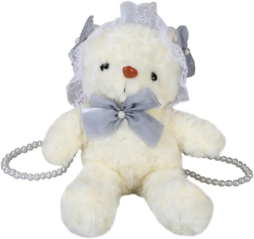 Handmade Lace Bunny Plush Shoulder Bag - Cute Kawaii Lolita Purse for Women & Girls, Soft Fluffy Crossbody Bag