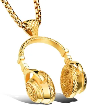 Headphones Necklace Music Pendant Hiphop Fashion chain with 24in chain