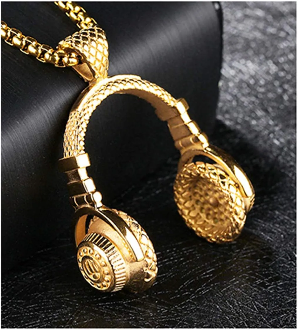 Headphones Necklace Music Pendant Hiphop Fashion chain with 24in chain