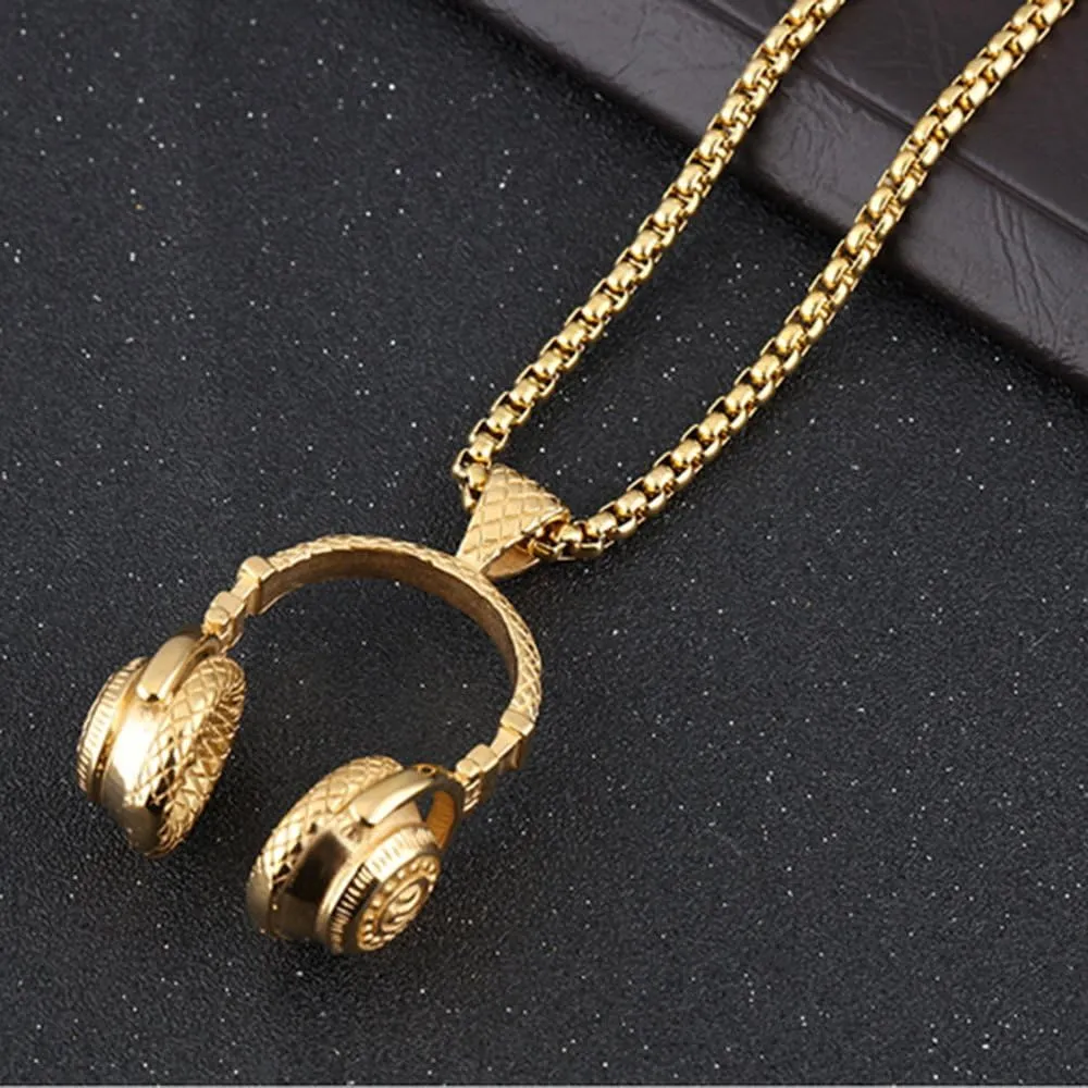 Headphones Necklace Music Pendant Hiphop Fashion chain with 24in chain