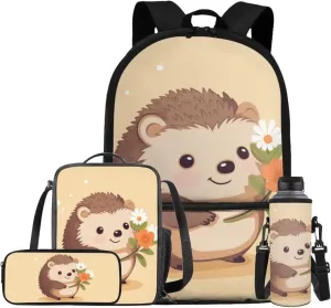 Hedgehog 4Pc Backpack Set for Girls Multi-Functional Crossbody School Bag for Teen Girl Portable Food Bag for Travel Work Office Climbing School 4pack