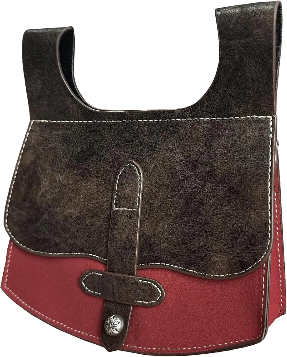 HiiFeuer Medieval Faux Leather Handmade Belt Bag with O Ring, Vintage Knight and Portable Renaissance Pouch Set (Brown B)