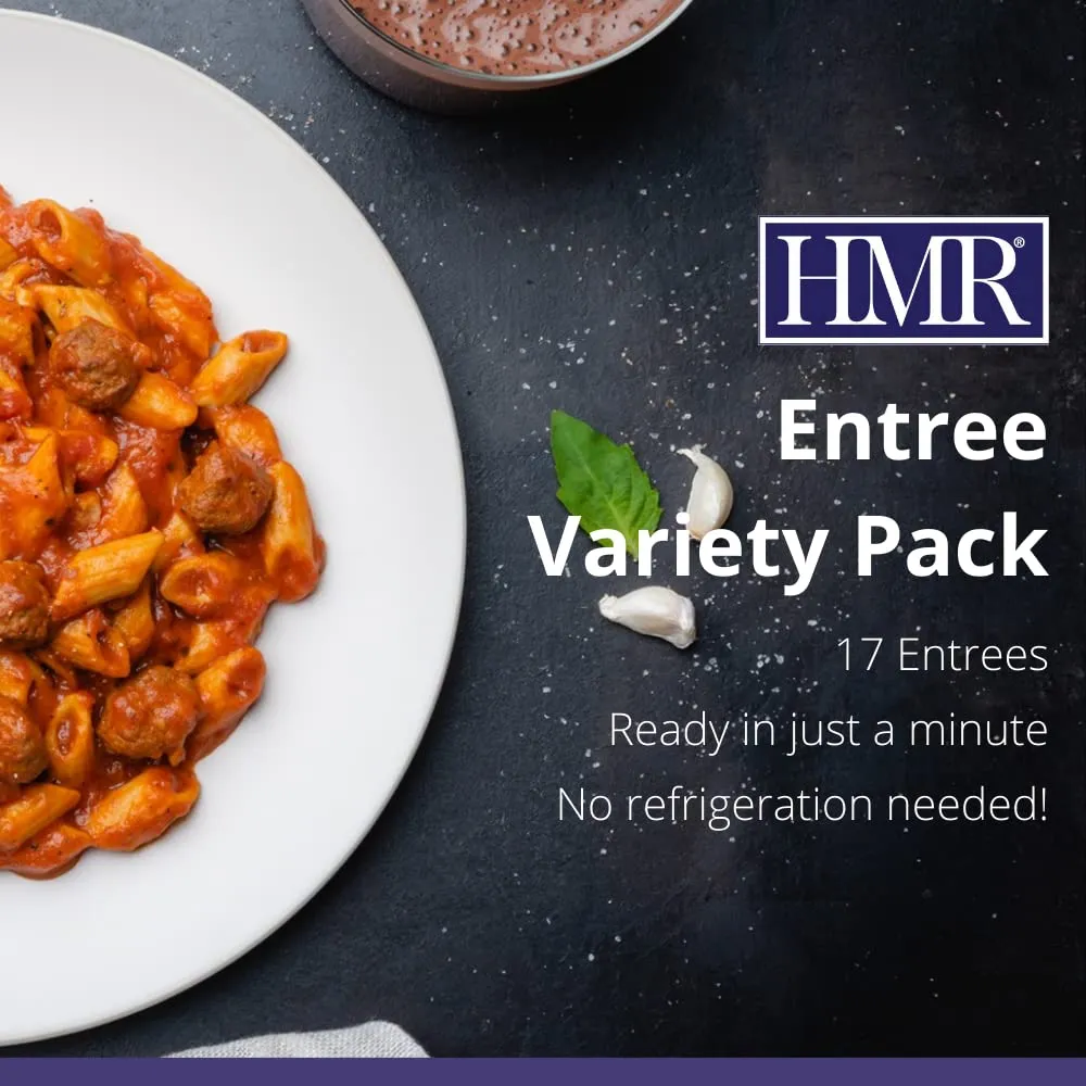 HMR Variety Entrée Packs |Pre-packaged Lunch or Dinner to Support Weight Loss| Ready to Eat Meals |10-20 grams of Protein per Entrée | Low Calorie Food | 7-8oz Servings per Meal (8 Ounce (Pack of 17))