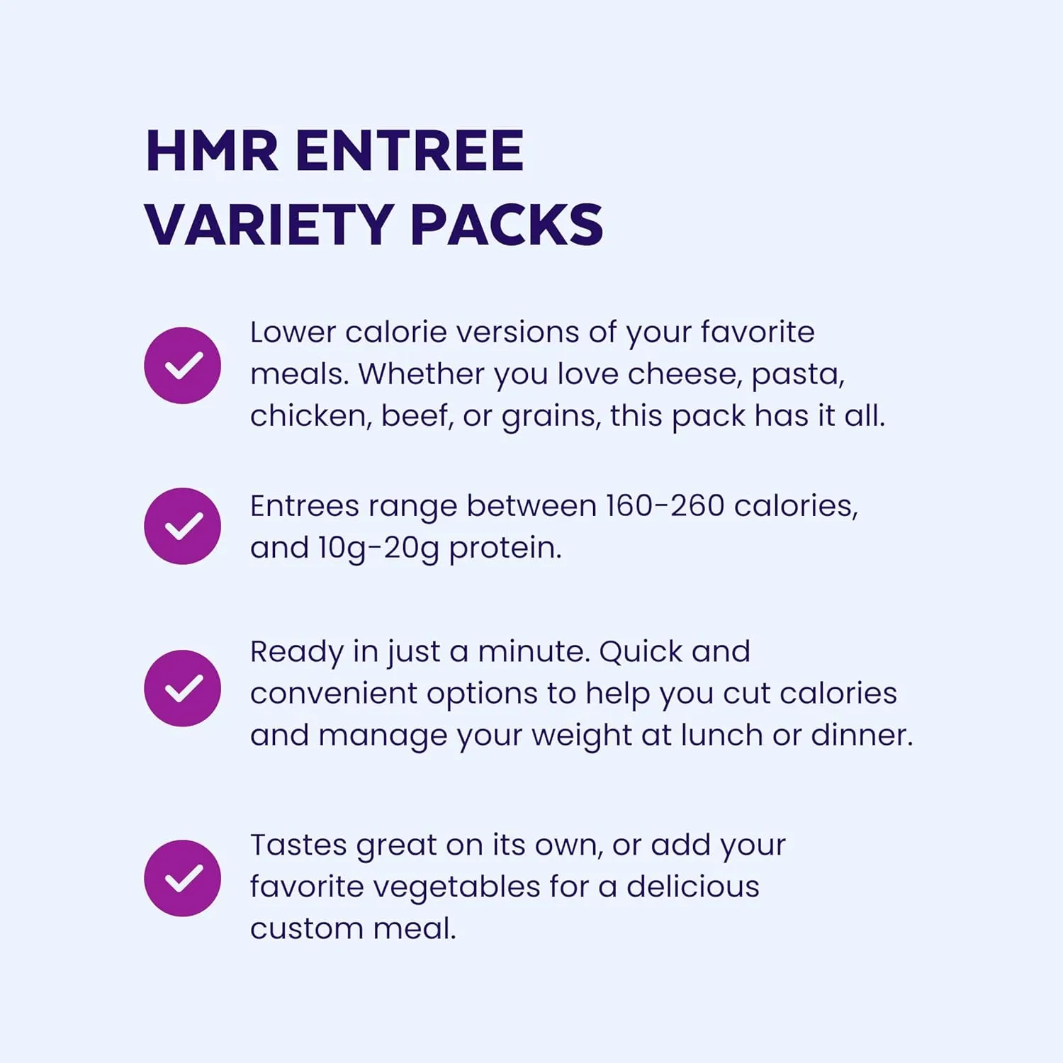 HMR Variety Entrée Packs |Pre-packaged Lunch or Dinner to Support Weight Loss| Ready to Eat Meals |10-20 grams of Protein per Entrée | Low Calorie Food | 7-8oz Servings per Meal (8 Ounce (Pack of 17))