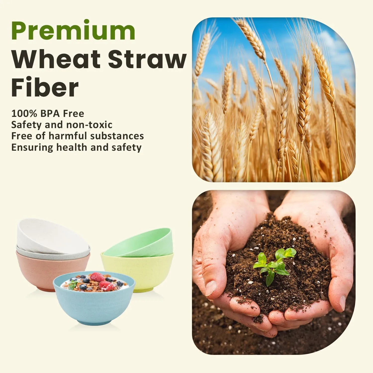 Homienly Wheat Straw Cereal Bowls, Unbreakable Bowls for Kitchen, Camping, Party, 26 OZ Alternative to Plastic Bowl Set of 6, Microwave and Dishwasher Safe Bowl Set for Snack, Soup (Macaron Series)