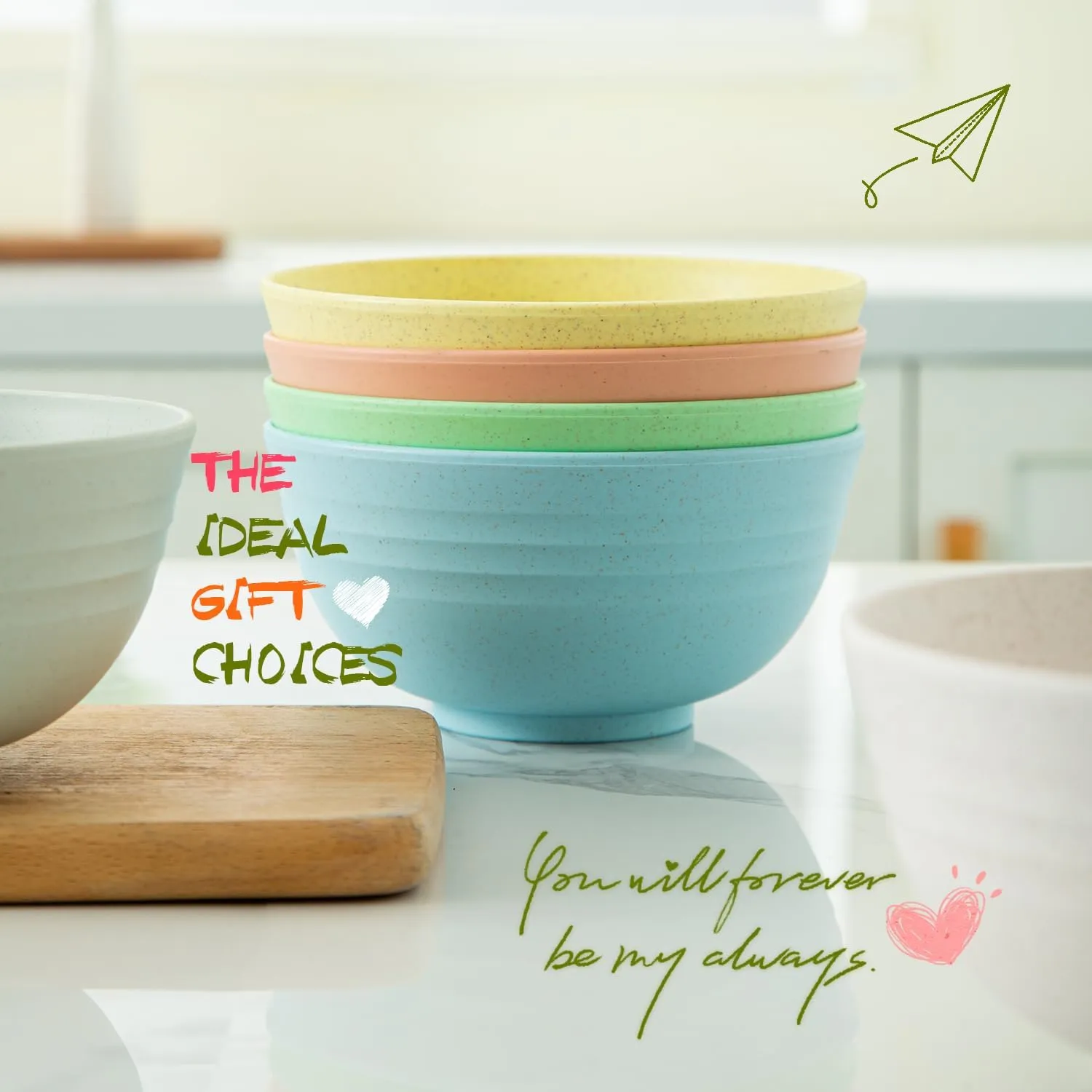Homienly Wheat Straw Cereal Bowls, Unbreakable Bowls for Kitchen, Camping, Party, 26 OZ Alternative to Plastic Bowl Set of 6, Microwave and Dishwasher Safe Bowl Set for Snack, Soup (Macaron Series)