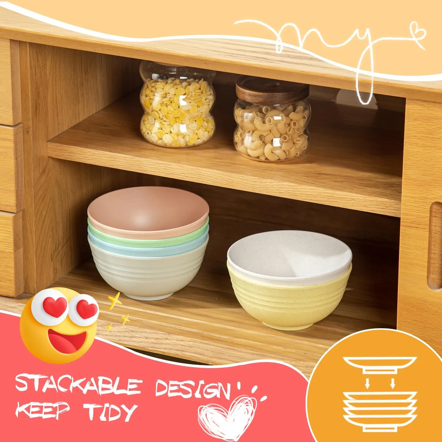 Homienly Wheat Straw Cereal Bowls, Unbreakable Bowls for Kitchen, Camping, Party, 26 OZ Alternative to Plastic Bowl Set of 6, Microwave and Dishwasher Safe Bowl Set for Snack, Soup (Macaron Series)