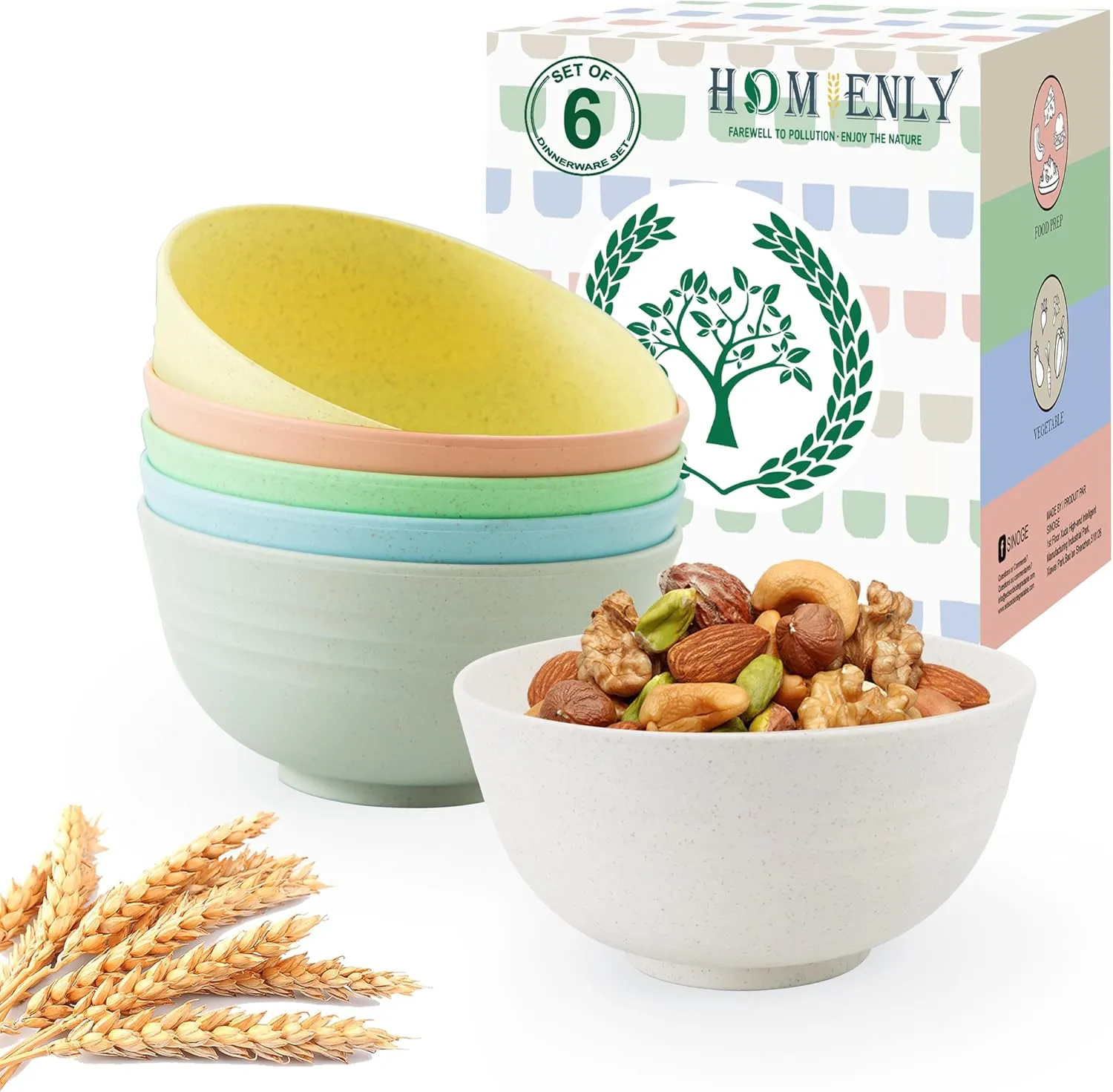 Homienly Wheat Straw Cereal Bowls, Unbreakable Bowls for Kitchen, Camping, Party, 26 OZ Alternative to Plastic Bowl Set of 6, Microwave and Dishwasher Safe Bowl Set for Snack, Soup (Macaron Series)