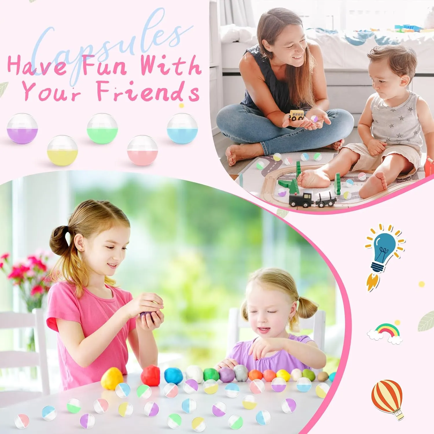 Honoson 500 Pcs Vending Machine Capsules 1.1" Gumball Machine Capsule Small Empty Toy Capsules Clear Colored Plastic Gumball Machine Containers for Toy Candy Party Favors(Macaron Colors,Round)