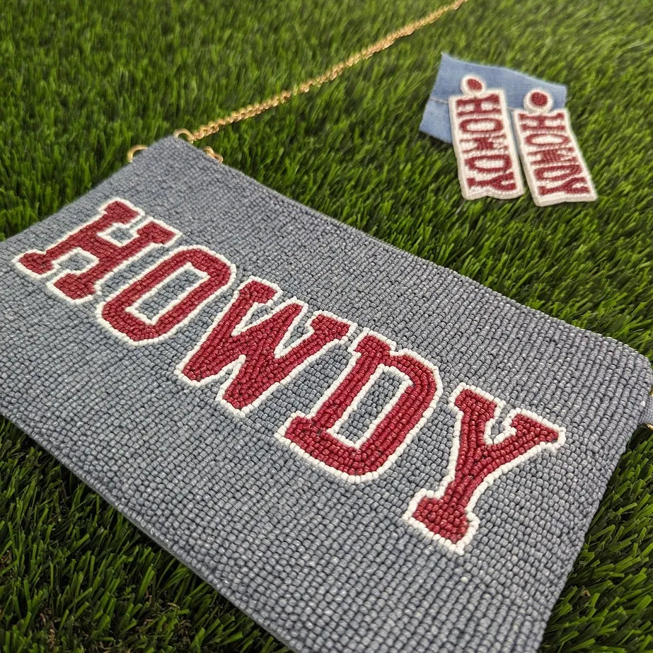 Howdy Beaded Crossbody Purse in Grey   Maroon