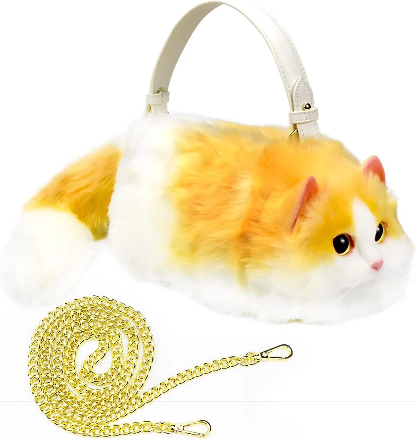 HUIJUFU Realistic Puffy Plush Cat Shaped Crossbody Handbag for Women
