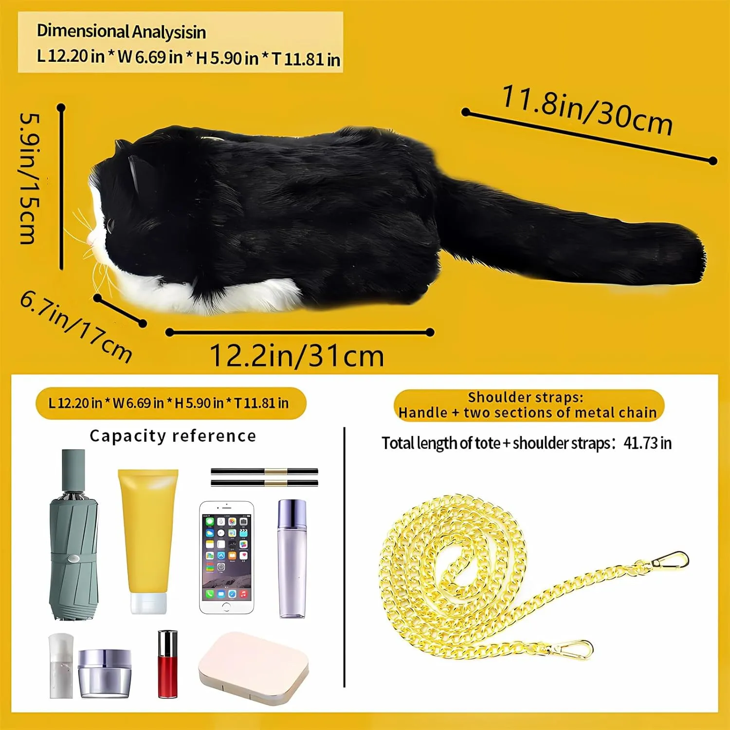 HUIJUFU Realistic Puffy Plush Cat Shaped Crossbody Handbag for Women