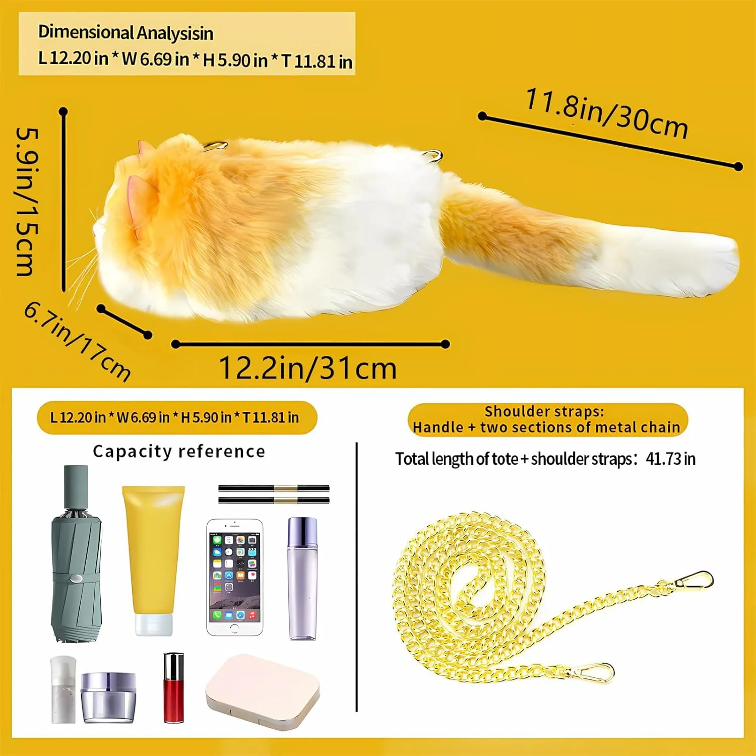 HUIJUFU Realistic Puffy Plush Cat Shaped Crossbody Handbag for Women