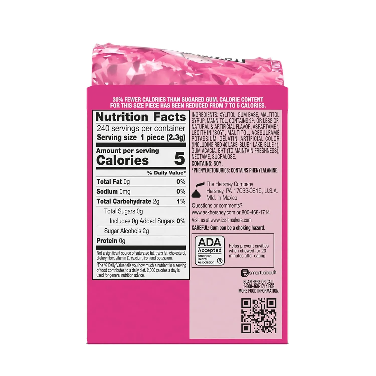Ice Breakers Ice Cubes Bubble Breeze Sugar Free Chewing Gum Bottles, 3.24 oz (6 Count, 40 Pieces)