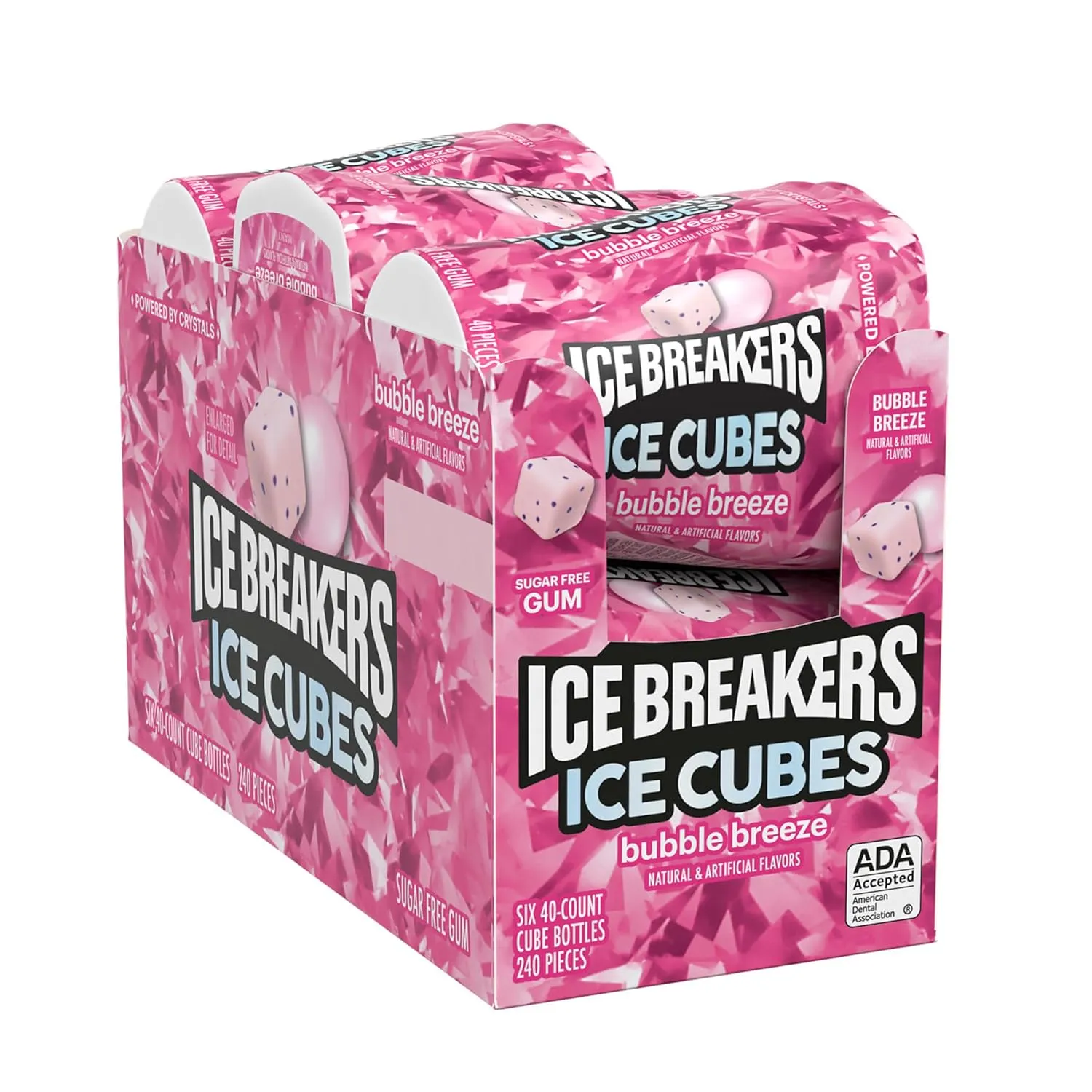 Ice Breakers Ice Cubes Bubble Breeze Sugar Free Chewing Gum Bottles, 3.24 oz (6 Count, 40 Pieces)