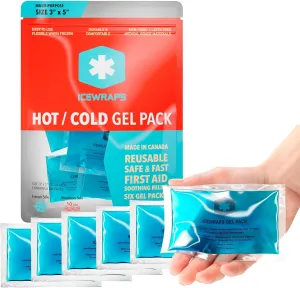 ICEWRAPS Hot & Cold Ice Packs - 3 x 5 in. Soft Gel Ice Packs – Reusable for Injuries Headaches, Joints, Fevers, & More – Made of Pro-Grade, Puncture-Proof Material (6 Packs)