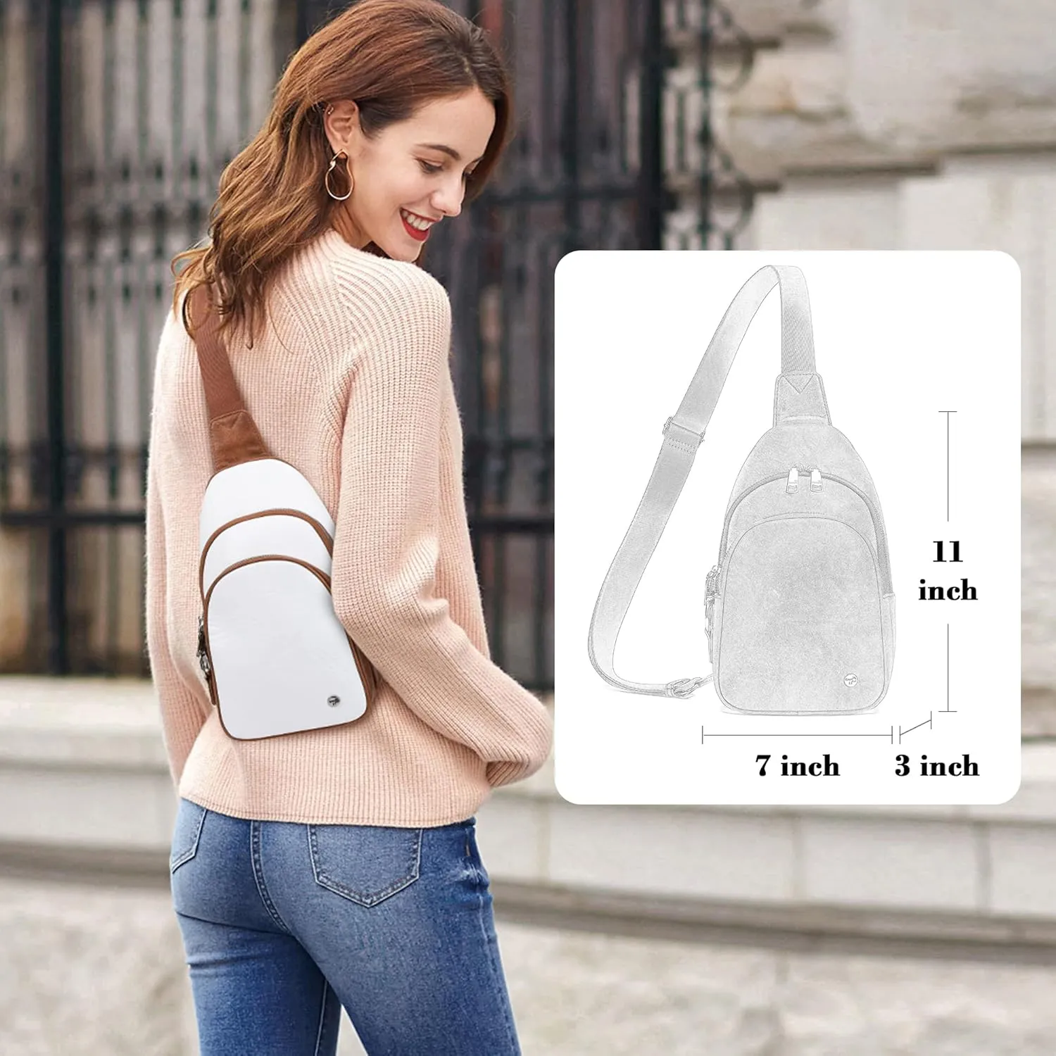 INICAT Crossbody Sling Bags Fanny Packs Leather Purses Chest Bag for Women