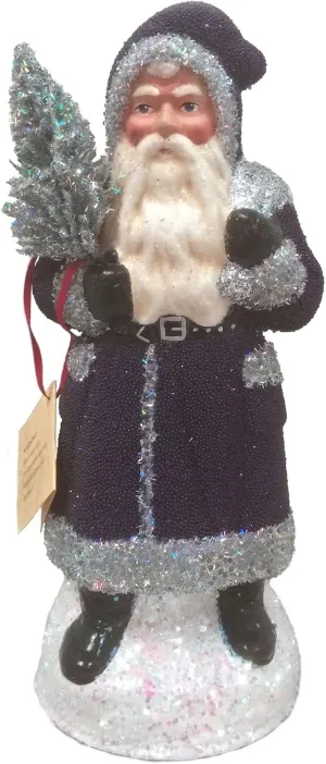 Ino Schaller Purple Beaded Santa with Silver Tree German Paper Mache Germany