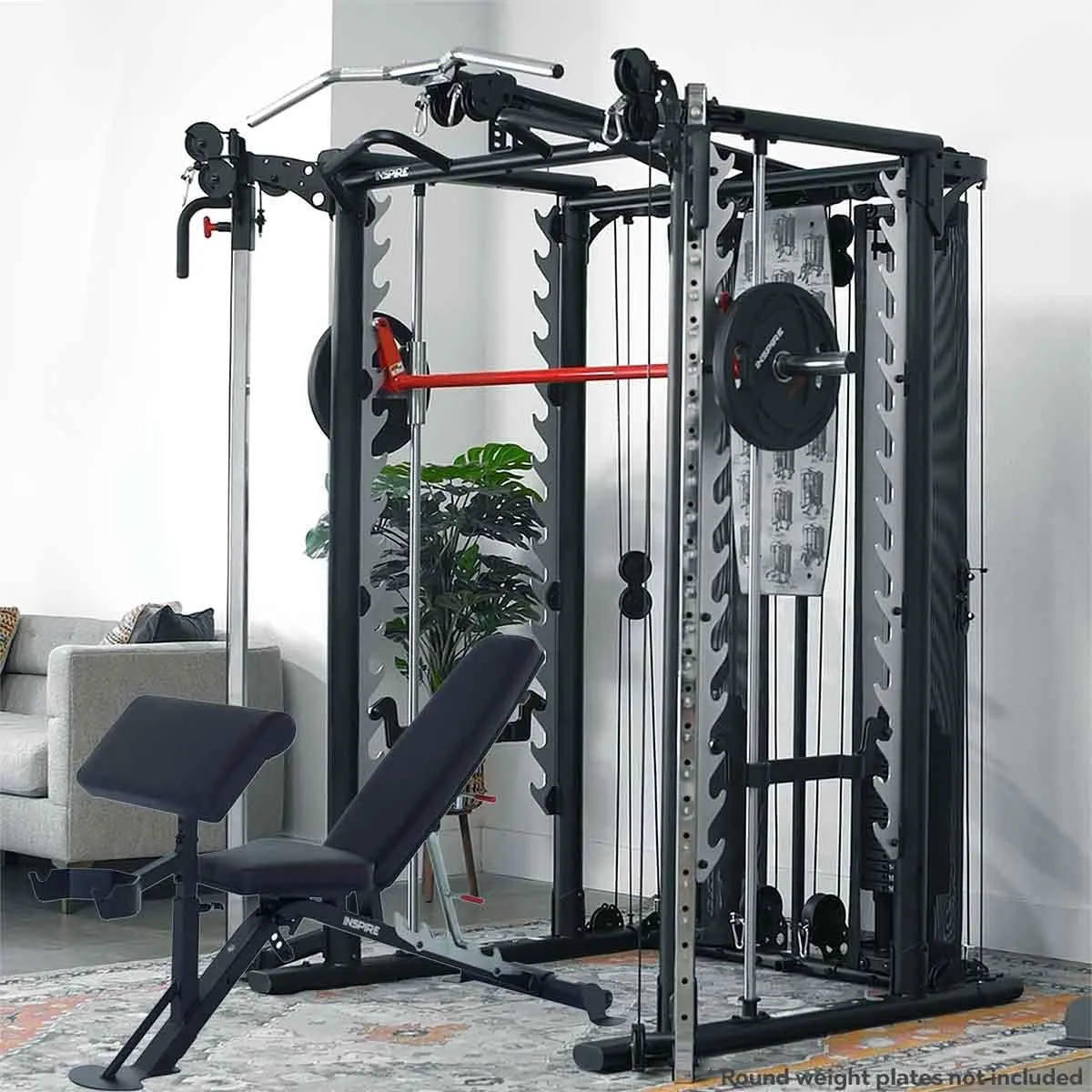 Inspire Fitness Functional Trainer Home Gym, SCS Smith Machine Cage System - Cable Machine Accessories - D-Handles, Ankle Strap & Multi-Function Belt