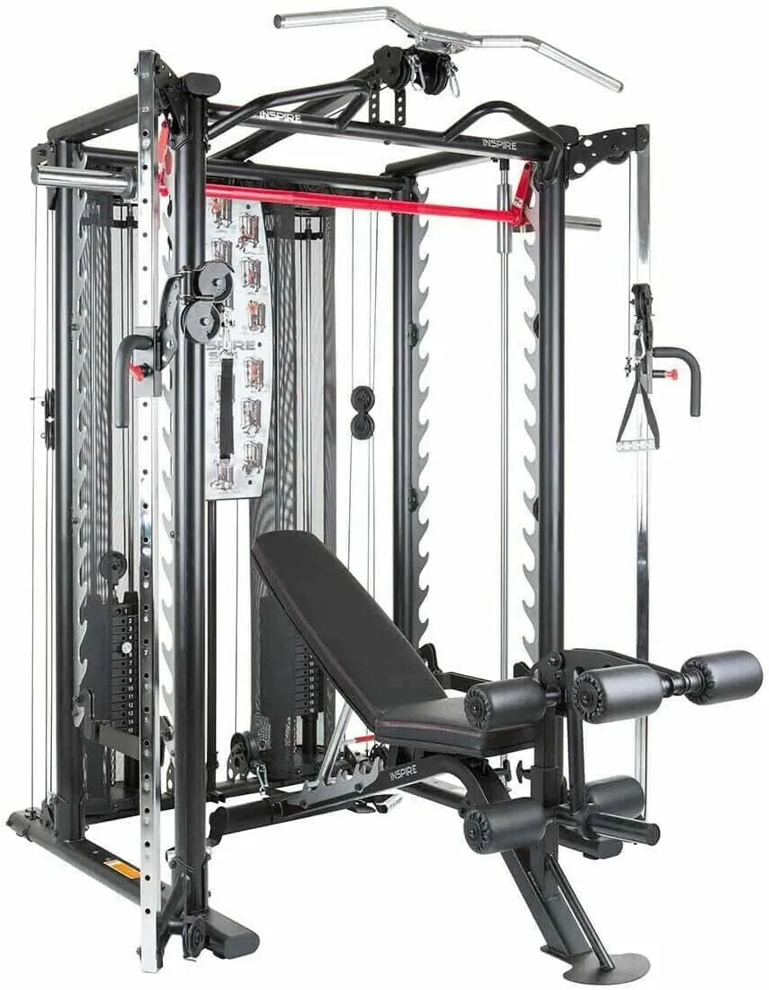 Inspire Fitness Functional Trainer Home Gym, SCS Smith Machine Cage System - Cable Machine Accessories - D-Handles, Ankle Strap & Multi-Function Belt